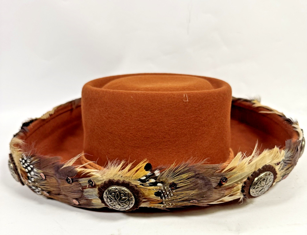 Vintage Red Rust River- Whittle & Shon Cowboy Hat 100% Wool Feather Steel Band